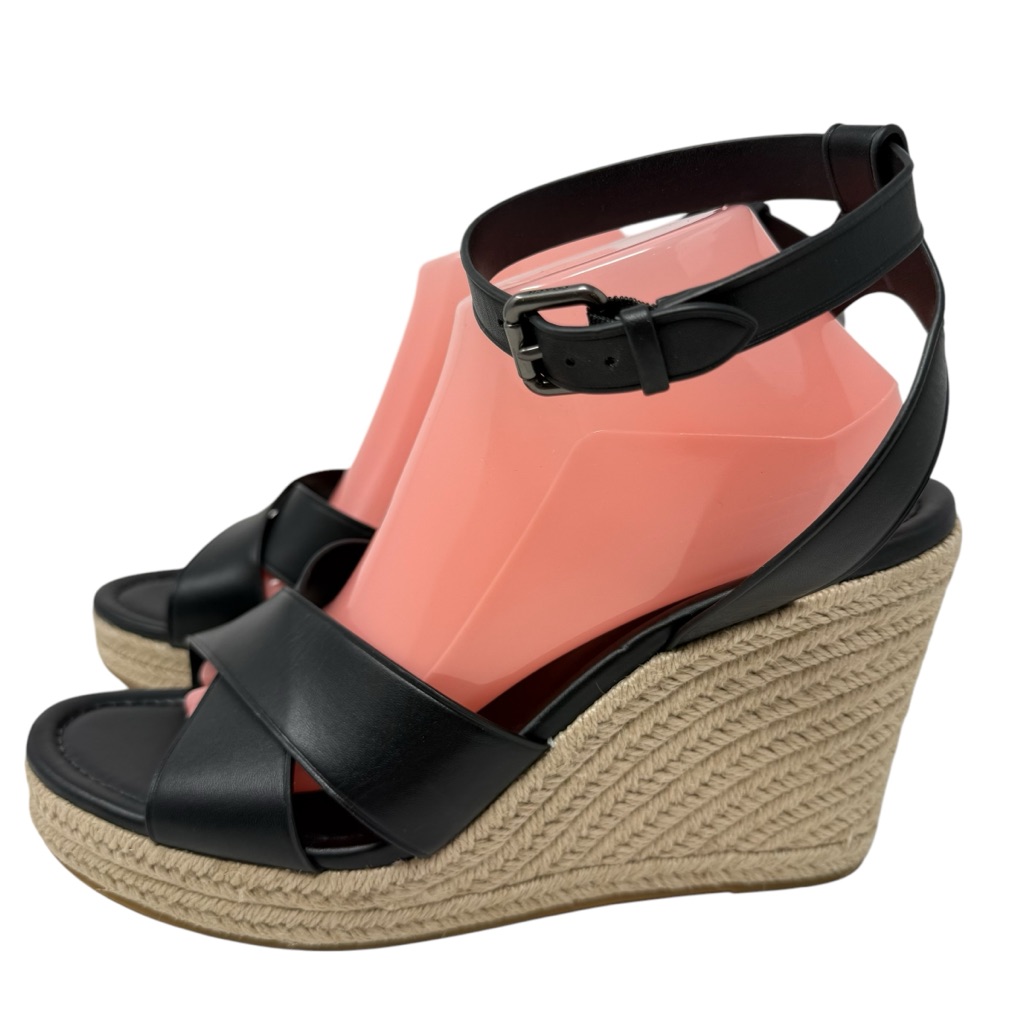 Coach Womens Size 11 Kaelyn Wedge Sandals Black Leather Ankle Strap New